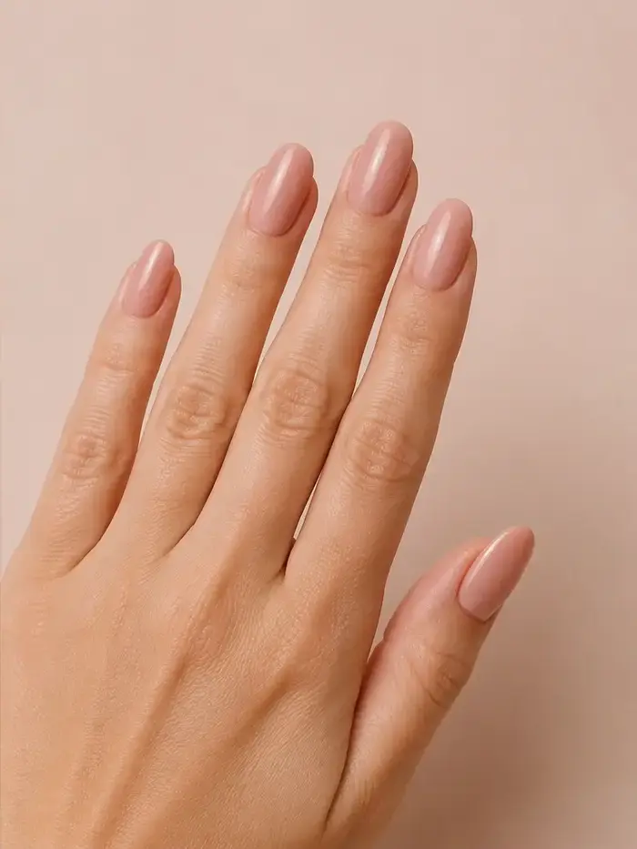 Alongamento em fibra com acabamento nude rosado