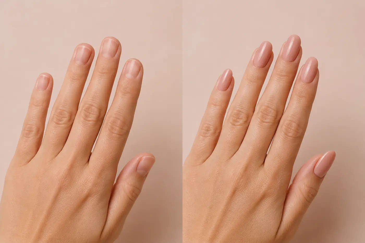 Comparação visual de uma renovação de alongamento