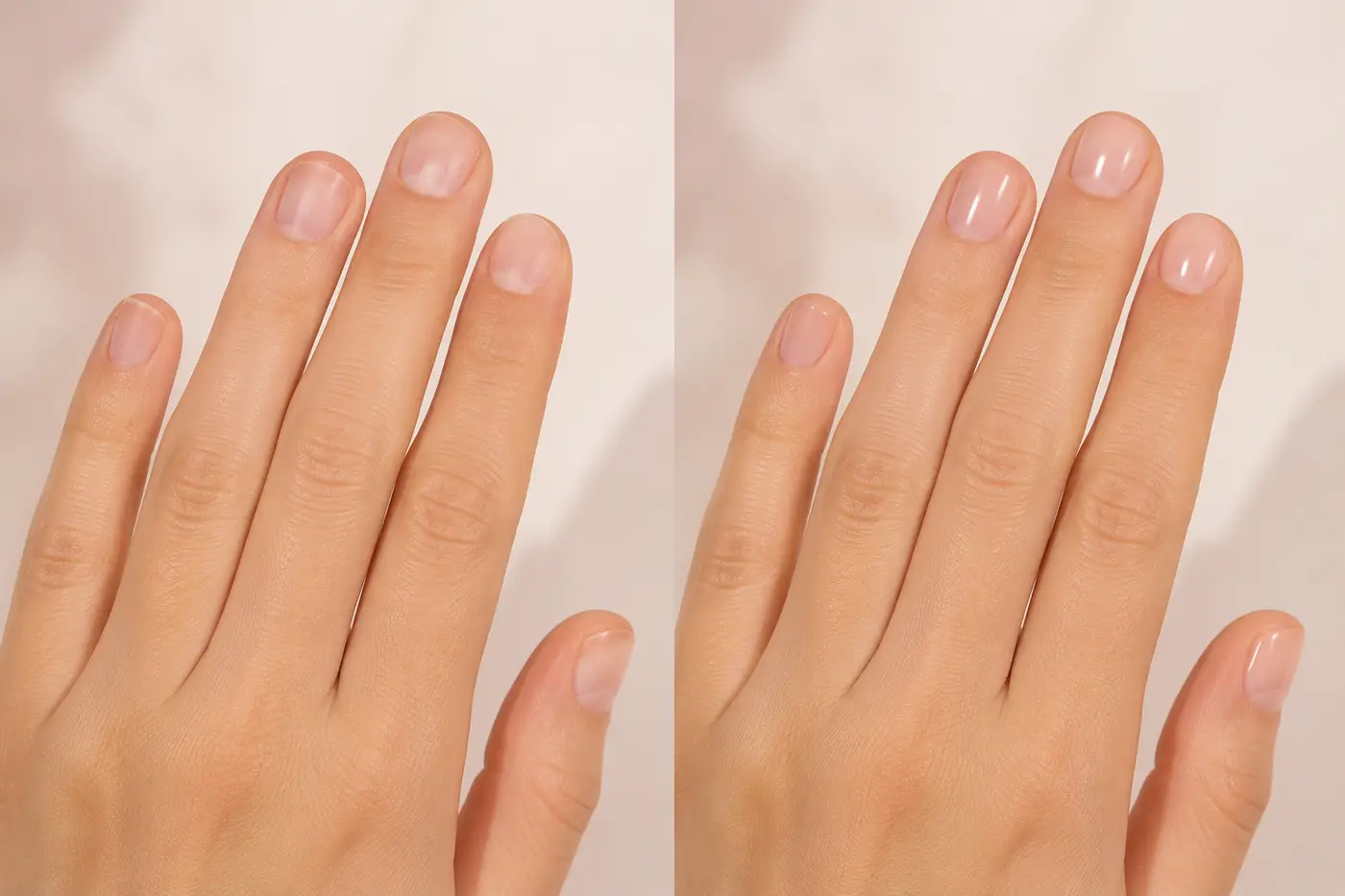 Comparação de unhas naturais com cobertura protetora