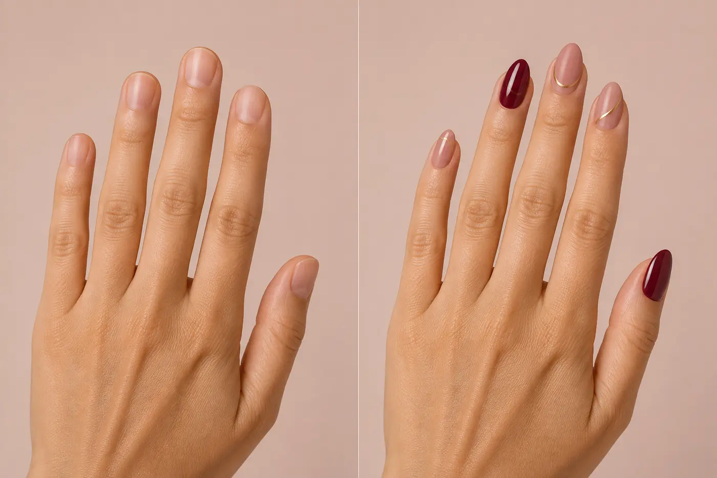 Comparação de unhas antes e depois de nail art